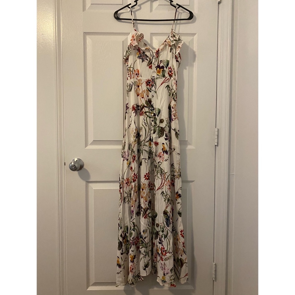 Lulus White Floral Print Ruffle Maxi Dress Size Small